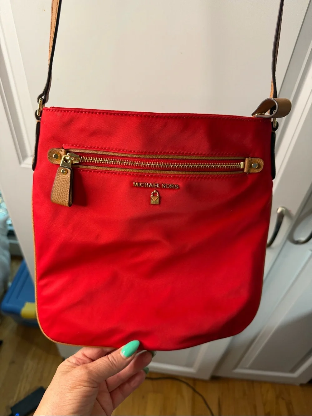 Michael Kors Red Crossbody with Tan Adjustable Strap